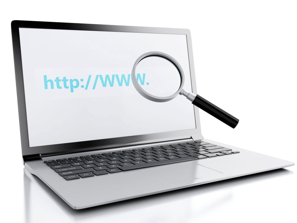 3d web search with magnifying glass on laptop internet concept 1